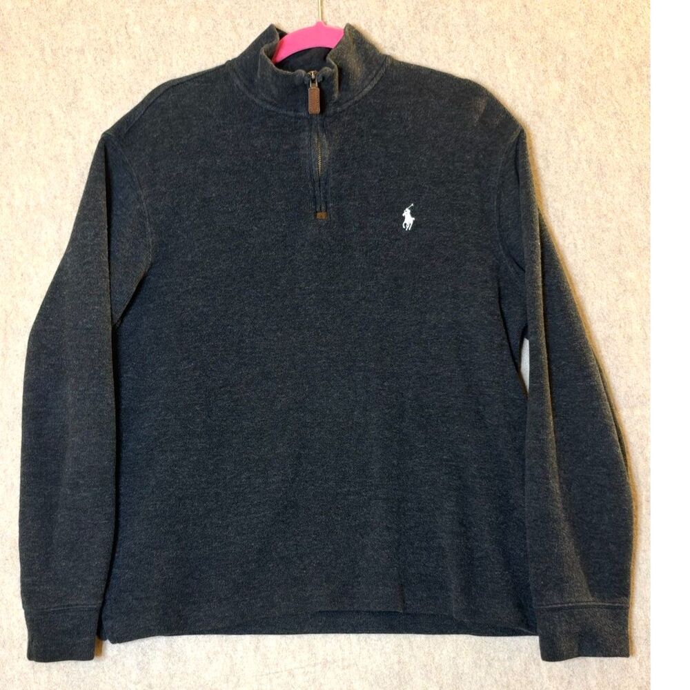 Polo Ralph Lauren Men’s M Dark Gray Quarter Zip Pullover 100% Cotton Pony Logo